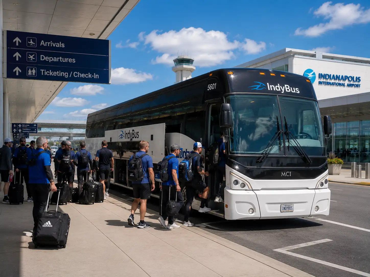 Indianapolis International Airport Shuttle - 56 Passenger Charter Bus IND Large Group Transportation