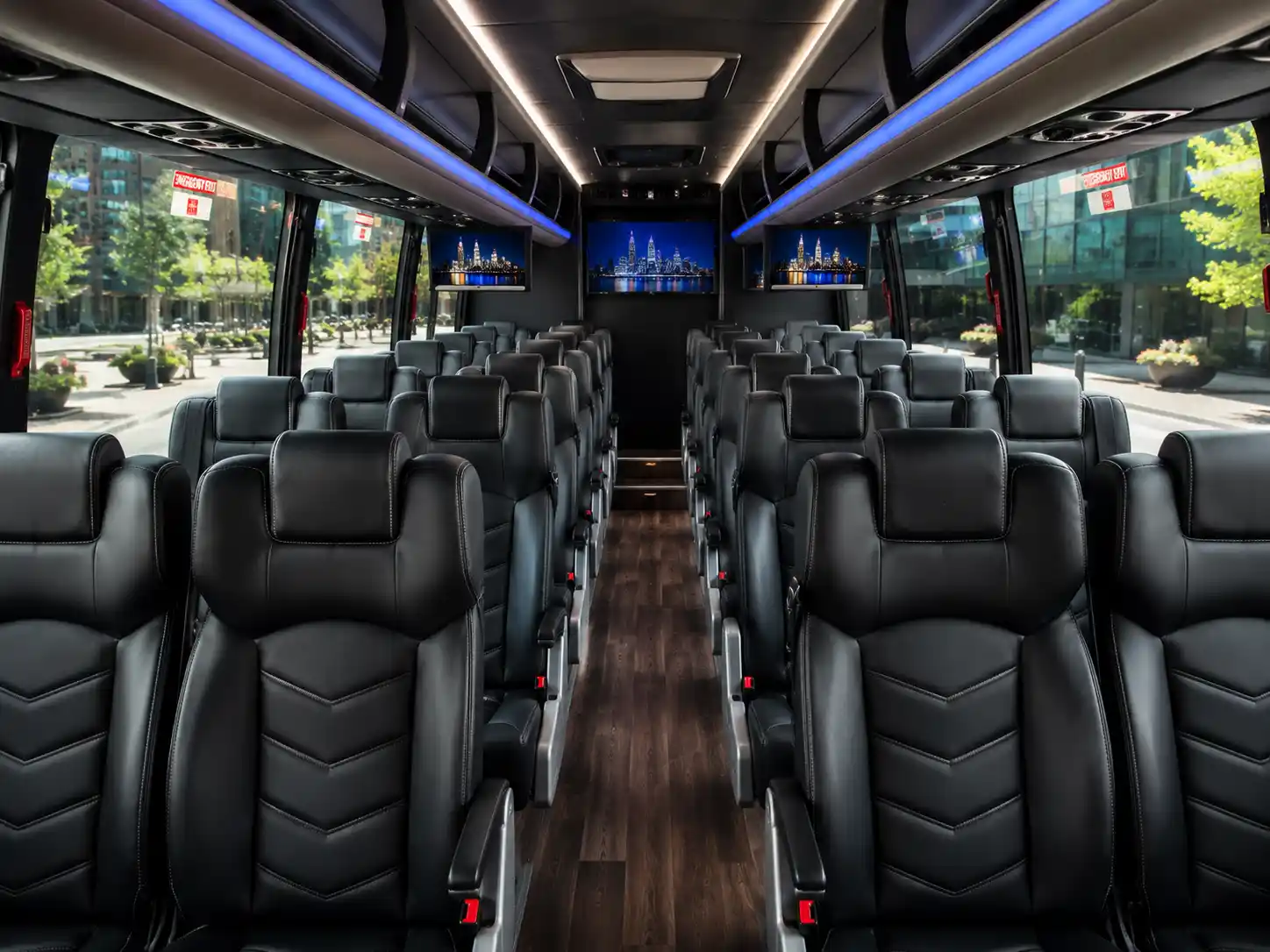 Mini Coach Indianapolis Interior - 35 Passenger Premium Forward-Facing Seats Overhead Storage