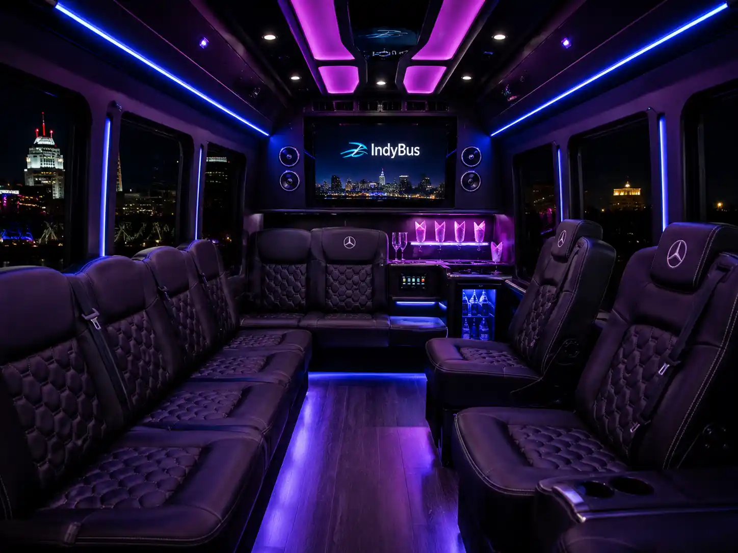 Party Sprinter Van Indianapolis Interior - LED Lighting Premium Sound VIP Group Transportation